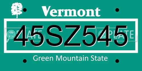 45SZ545 Vermont License Plate