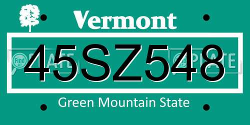 45SZ548 Vermont License Plate