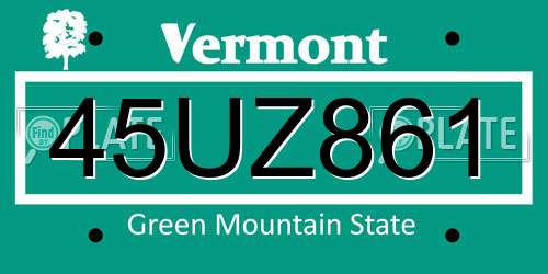 45UZ861 Vermont License Plate