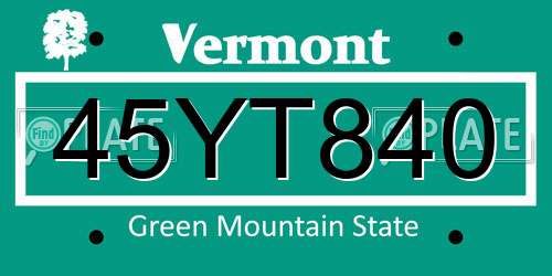 45YT840 Vermont License Plate