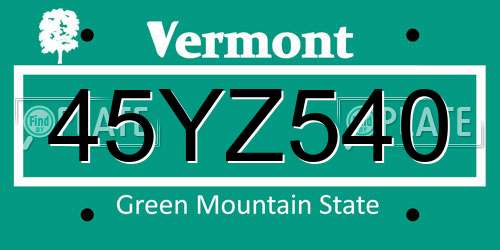 45YZ540 Vermont License Plate