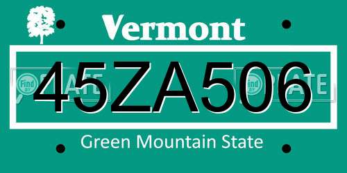 45ZA506 Vermont License Plate