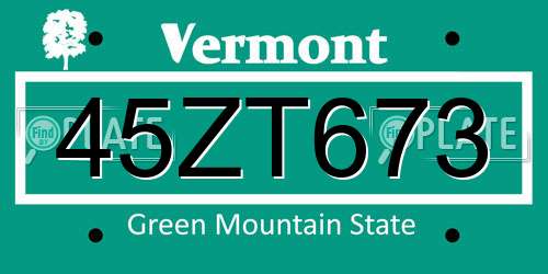 45ZT673 Vermont License Plate