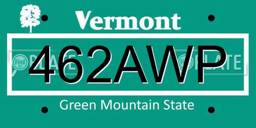462AWP Vermont License Plate