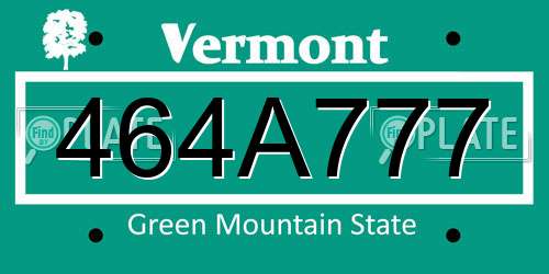 464A777 Vermont License Plate
