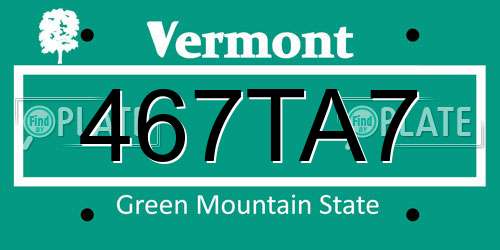 467TA7 Vermont License Plate