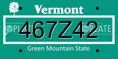 467Z42 Vermont License Plate