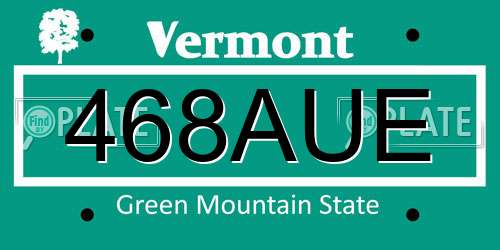 468AUE Vermont License Plate