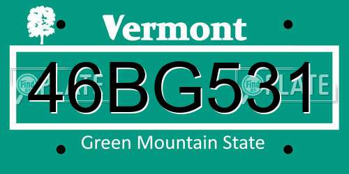46BG531 Vermont License Plate