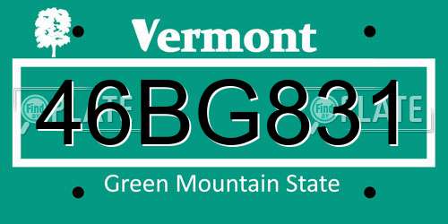 46BG831 Vermont License Plate