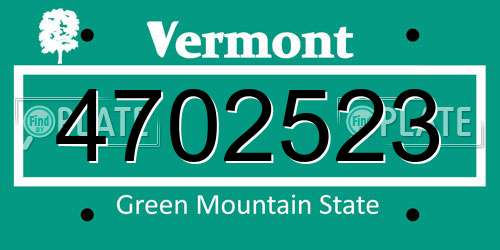 4702523 Vermont License Plate