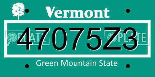47075Z3 Vermont License Plate
