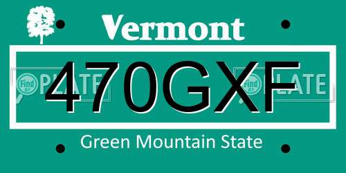 470GXF Vermont License Plate