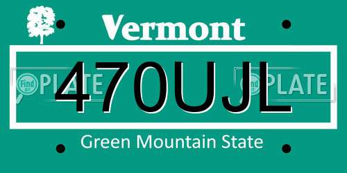 470UJL Vermont License Plate