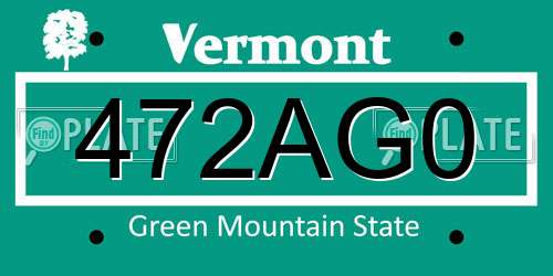 472AG0 Vermont License Plate