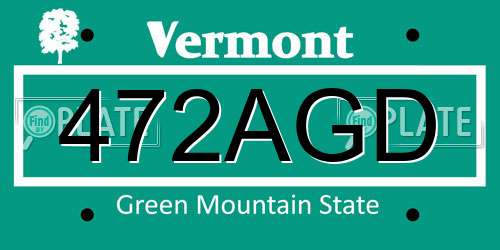 472AGD Vermont License Plate