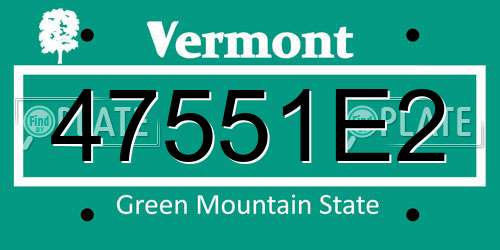 47551E2 Vermont License Plate