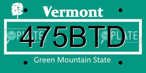 475BTD Vermont License Plate
