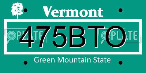 475BTO Vermont License Plate