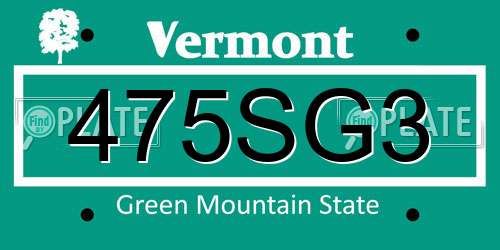 475SG3 Vermont License Plate