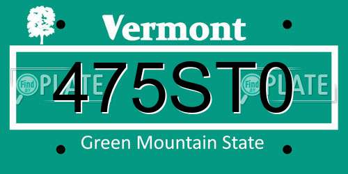 475ST0 Vermont License Plate