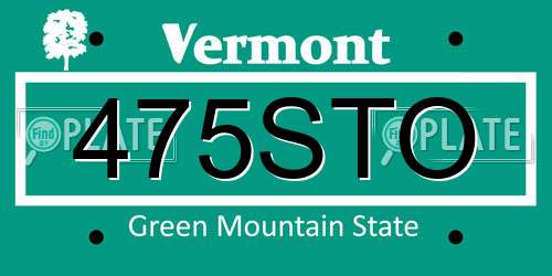 475STO Vermont License Plate