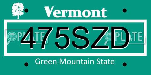 475SZD Vermont License Plate