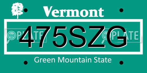 475SZG Vermont License Plate