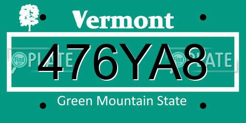 476YA8 Vermont License Plate