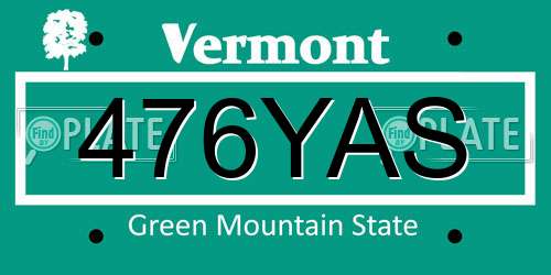 476YAS Vermont License Plate