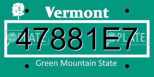 47881E7 Vermont License Plate
