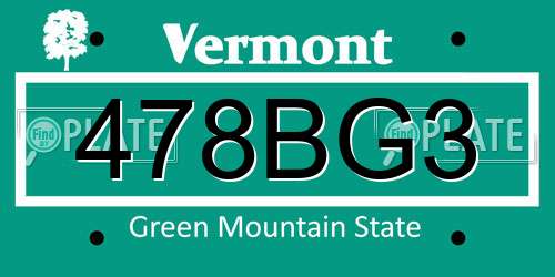 478BG3 Vermont License Plate