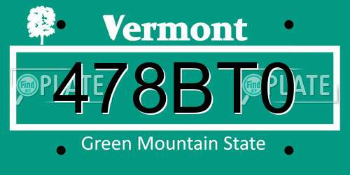 478BT0 Vermont License Plate