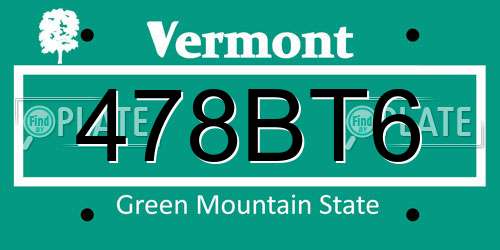 478BT6 Vermont License Plate