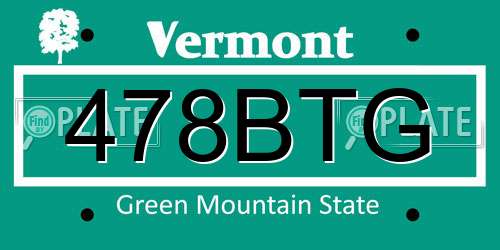 478BTG Vermont License Plate
