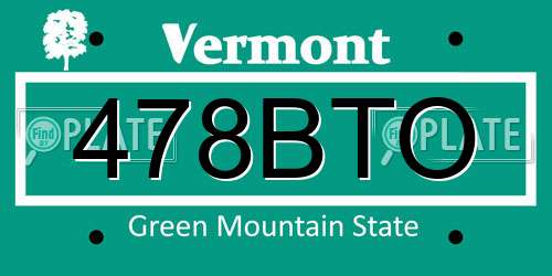 478BTO Vermont License Plate