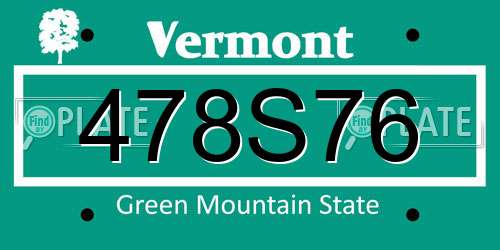 478S76 Vermont License Plate