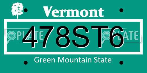 478ST6 Vermont License Plate