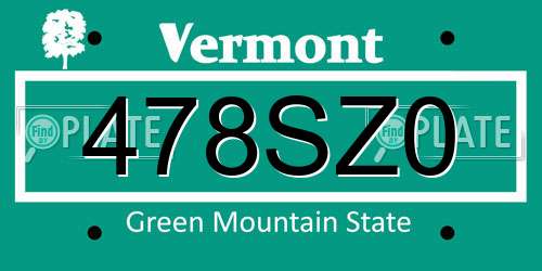 478SZ0 Vermont License Plate