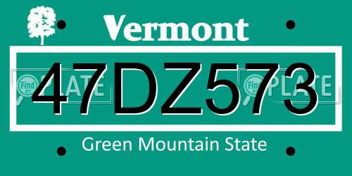 47DZ573 Vermont License Plate