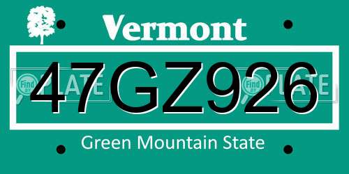 47GZ926 Vermont License Plate