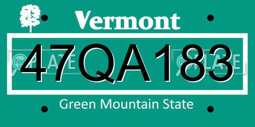 47QA183 Vermont License Plate