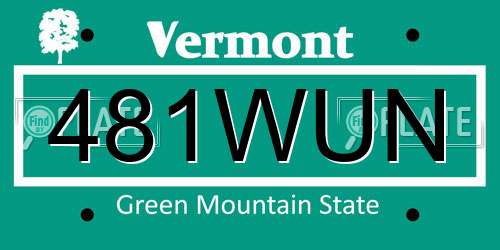 481WUN Vermont License Plate