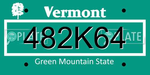 482K64 Vermont License Plate