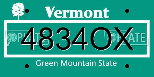 4834OX Vermont License Plate