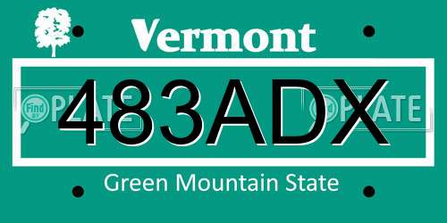 483ADX Vermont License Plate