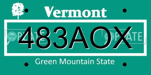 483AOX Vermont License Plate