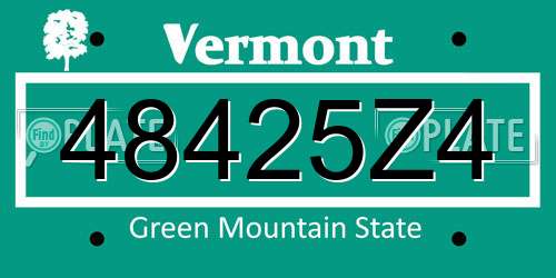 48425Z4 Vermont License Plate