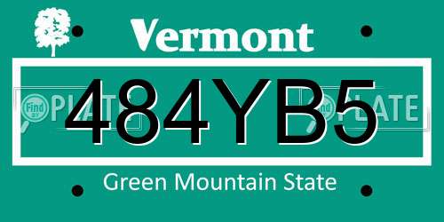 484YB5 Vermont License Plate