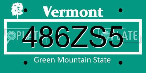 486ZS5 Vermont License Plate